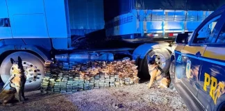 PRF apreende 298 quilos de cocaína escondidos em tanque de combustível de carreta