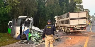 Acidente entre ônibus e carreta deixa 21 mortos e 4 feridos