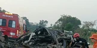 Colisão frontal entre caminhonete da Saúde e carreta deixa cinco mortos na BR-364